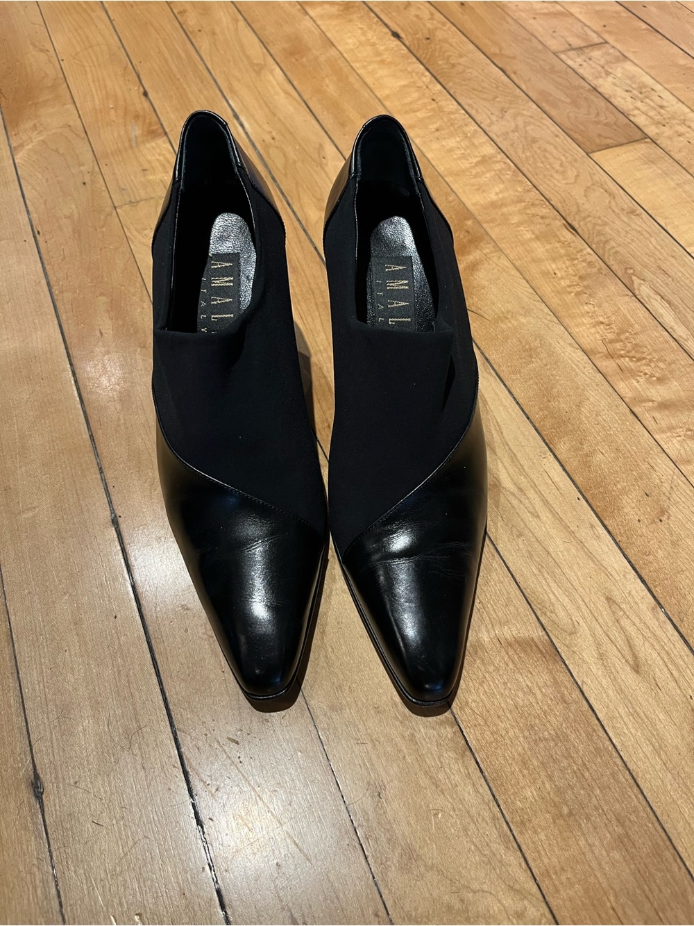 Amalfi Black Pointed Leather & Stretch Slip-On Heels